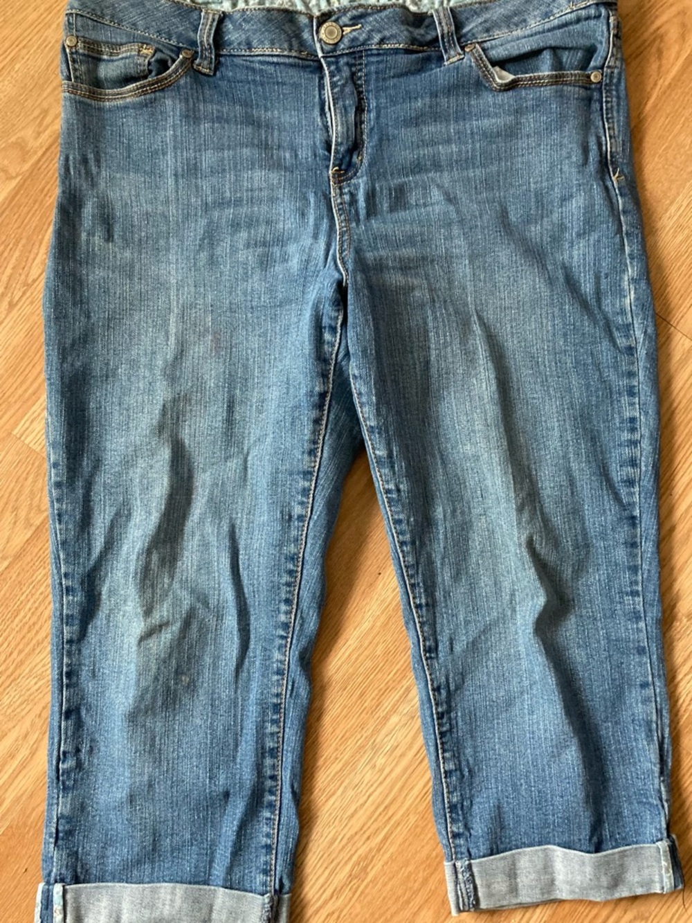 Classic Capri Jeans Roll-Cuff Faded Glory Hi Rise Size 14 Button Back Pockets